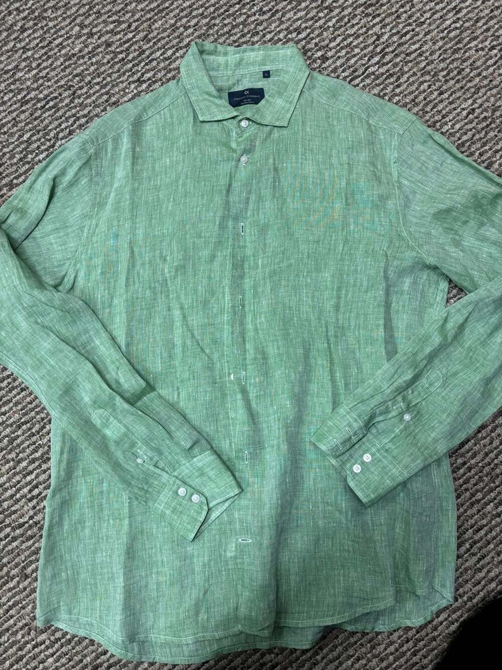 Oxford Company Green 100% Linen Long Sleeve Button Down Shirt Size XL